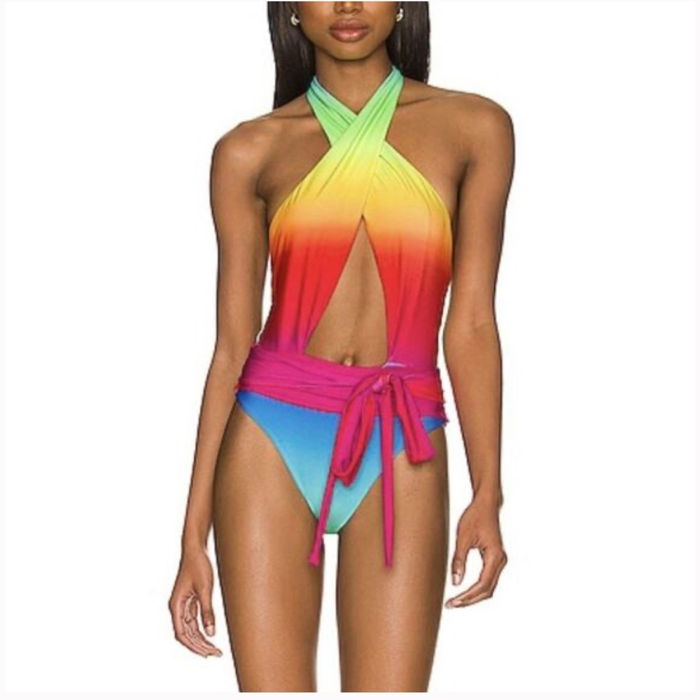 Vibrant Rainbow Halter Swimsuit size M PQ brand new with tags.